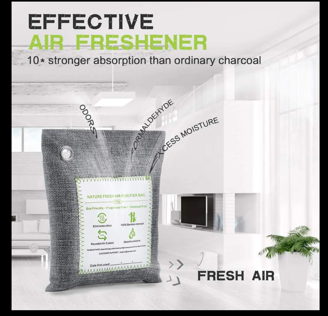 Charcoal Air Purifier Pack – Natural Bamboo Odor Absorbers (Set of 3)